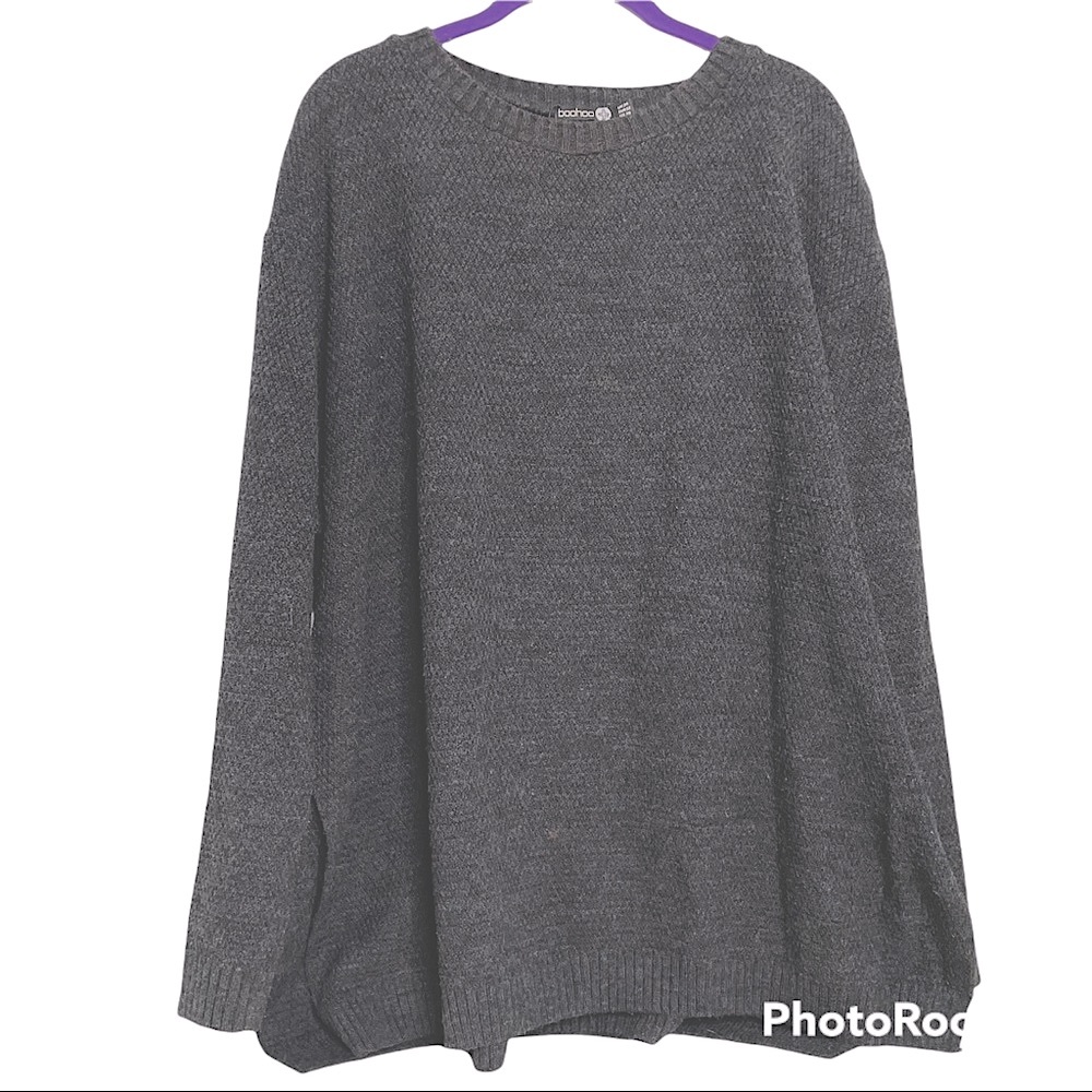 Boohoo Sweater Gray Side Slit Chunky SZ 20